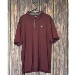 Under Armour HeatGear Golf Polo Shirt Mens 3XL Burgundy Short Sleeve Loose Fit